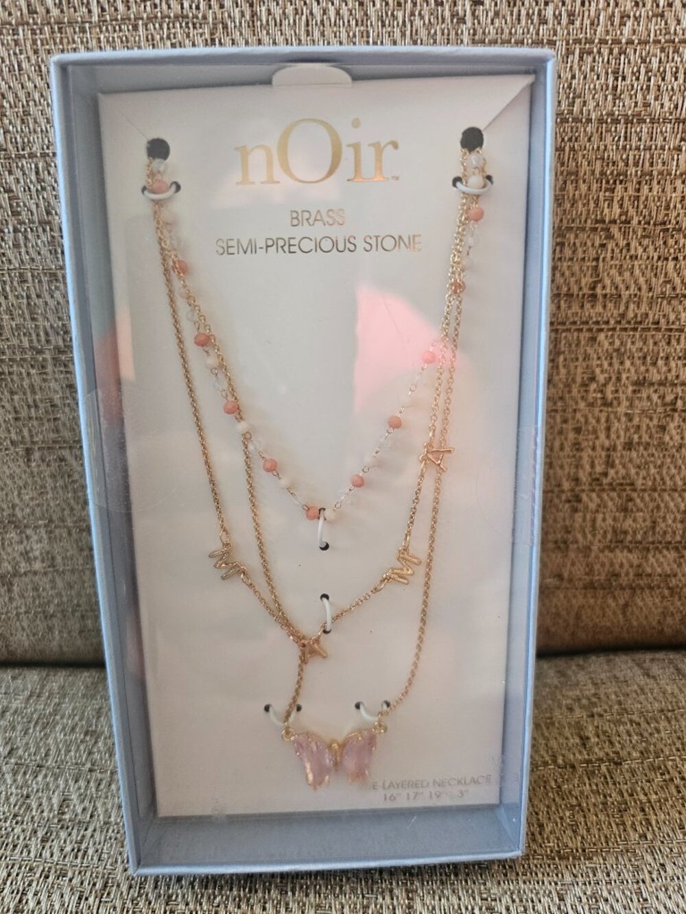nOir Jewelry Mama Butterfly Necklace – Pink & White Semi-Precious Stone | NIB